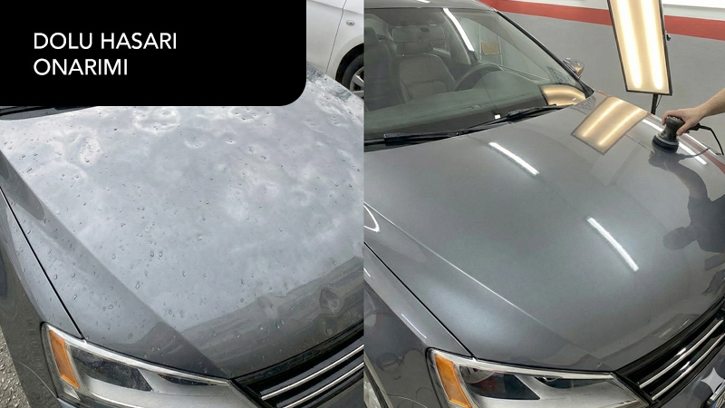 Dolu hasarı sonrası göçüklerin boyasız düzeltilmesi işlemi (PDR)