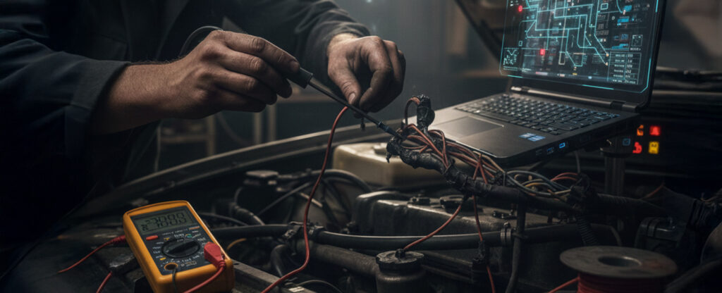 Oto elektrik teknisyeni tarafından araç kablo tesisatı ve elektronik arıza tespiti